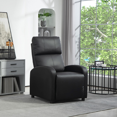 Крісло під телевізор HOMCOM Recliner з функцією відкидання, імітація шкіри чорного кольору, зручне крісло для вітальні та відпочинку