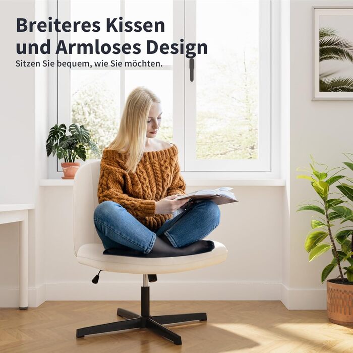 Офісне крісло Naspauluro без підлокітників, з тканинним покриттям, для роботи та відпочинку, з регулюванням висоти та функцією гойдання, поворотне на 360°, кремового кольору, без коліс