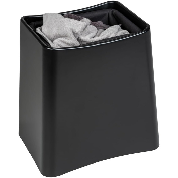WENKO 2в1 табурет-кошик для білизни Wing білий - табурет для ванної кімнати з винімним мішком для білизни, об'єм 33 л, пластик (ABS), 45 x 48 x 33 см, білий, 48 x 33 x 45 см (чорний)