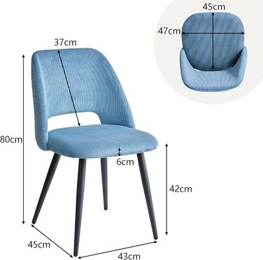 Стілець для їдальні, кухонний стілець з вертикальними смугами, м'який стілець з ергономічною спинкою, для їдальні, вітальні, кухні, спальні - (Блакитний, набір 2 шт.)