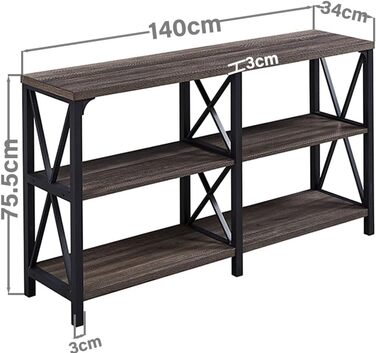 Консольний стіл Mudmasa Дерево, 3 яруси, металевий каркас, 140x34x75.5 см, темно-сірий, для передпокою/вітальні