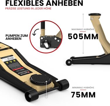 Гідравлічний домкрат 3T низькопрофільний 75-505мм з гумовими накладками для легкових авто та SUV – професійний, поворотний