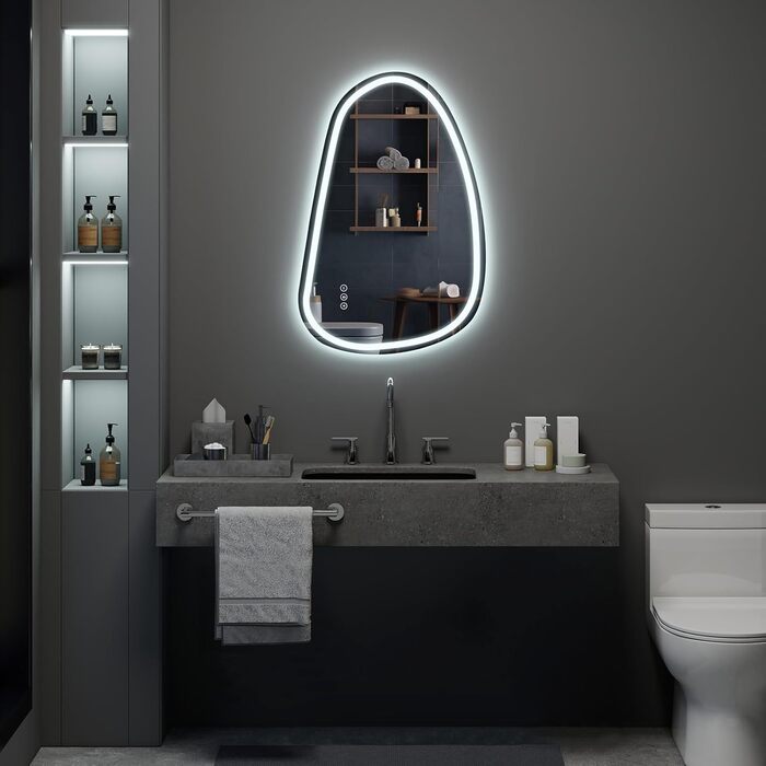 Дзеркало для ванної кімнати YOURLITE з підсвічуванням, 85x55 см, LED, сенсорне керування, 3 кольори світла, регулювання яскравості, антизапар, горизонтальне/вертикальне, IP44, білий