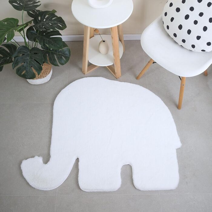 Дитячий килим Elephant Design Маленький килимок зі штучного хутра - Волохатий пухнастий килимок для дівчинки та хлопчика Екстра м'який килимок, який можна прати - Килимок для дитячої кімнати (80x100 см, білий)