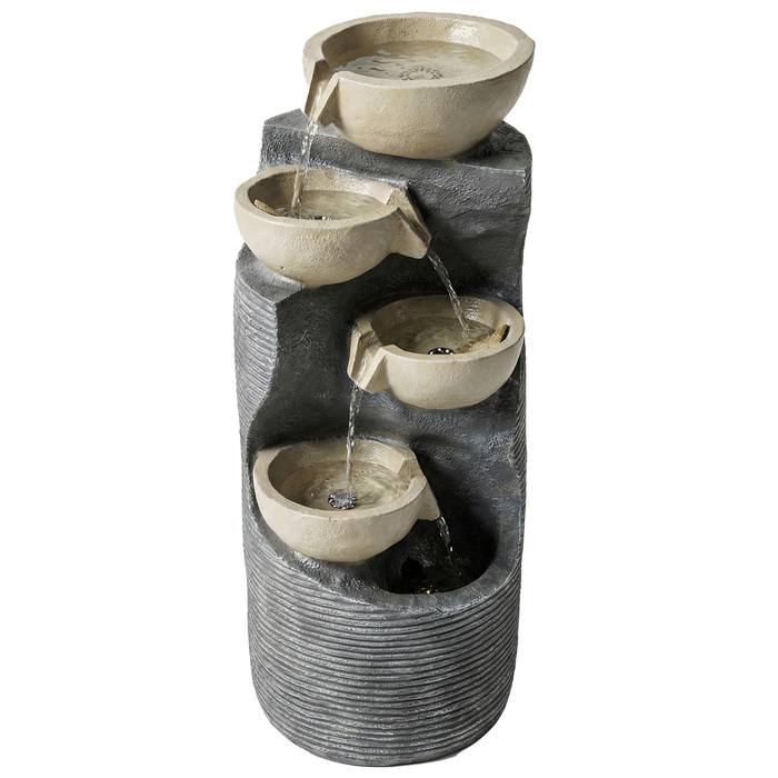 Багатоступеневий фонтан для саду на 5 ярусів з LED-підсвіткою та насосом, з імітацією каменю, регульований, розміри 33 x 31 x 80 см