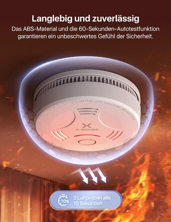 Датчик диму X-Sense з батареєю на 10 років, сертифікований TÜV Rheinland, з функцією вимкнення звуку та самотестування, SD11, набір 5 шт, білий