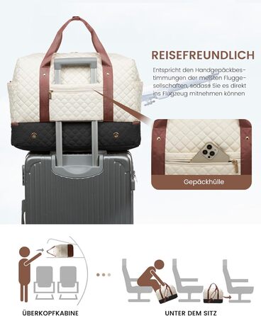 Спортивна сумка LOVEVOOK для жінок з відділенням для ноутбука, 40л, Gym Bag, Travel Duffle, для подорожей, фітнесу, клініки, лікарні (чорний+бежевий+коричневий, з відділенням для взуття)