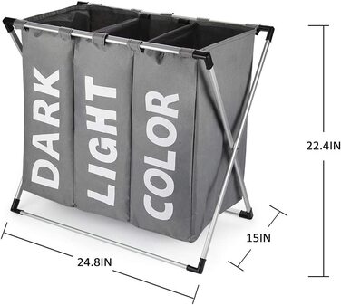 Сортувальник для білизни Oxford Trio з 3 відділеннями (102L), сірий | Кошик для білизни, контейнер для брудної білизни