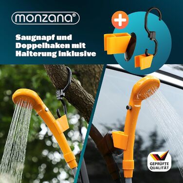 Занурювальний насос для душу Monzana Camping Shower 12V Автомобільний адаптер Сумка для зберігання 2 м шланг 5 м Кабель живлення Автомобільний ручний душ Душ для собак Душ садовий душ Жовтий