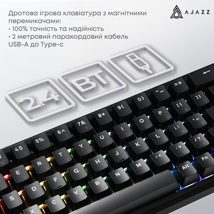 Клавіатура механічна дротова Ajazz AK680 MAX Magnetic Switch RGB USB Black