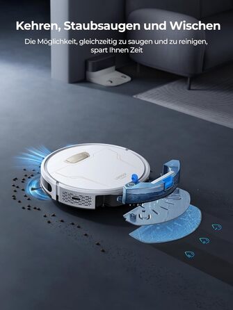 Робот-пилосос Laresar Clean з функцією миття, 4000Pa, 150 хв роботи, керування через додаток, для твердих підлог, килимів та шерсті тварин (білий)