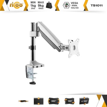 Кріплення для монітора RICOO TS3011: регульована підставка для монітора 13-34 дюймів, VESA 75x75/100x100, для кріплення на стіл