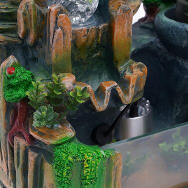 Фонтан HarBin-Star для дому та саду з LED-підсвіткою, водоспад, туман, кришталева куля, зелена рослина, десктопний фонтан, 34 x 24 x 34 см