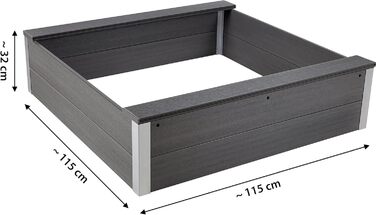 Пісочниця з WPC, стійка до погодних умов, для дитячих ігор у саду, 115 x 115 x 30 см, антрацит