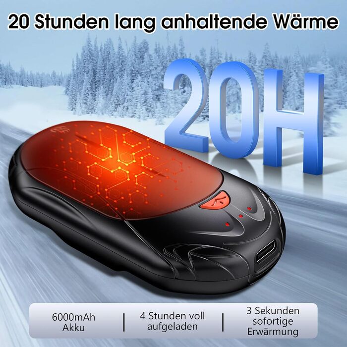 Електричні грілки для рук 2 шт. 6000mAh, перезаряджаються, USB, 3 режими нагріву, для спорту, кемпінгу та гольфу взимку