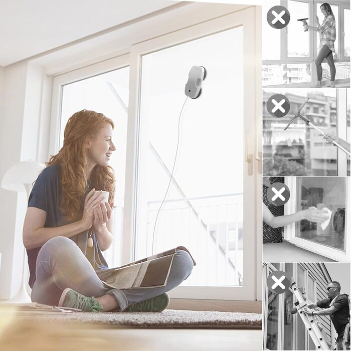 Робот для миття вікон Hutt DDC55: електричний, автоматичний, для внутрішніх та зовнішніх вікон, скла, плитки. В комплекті 12 ганчірок