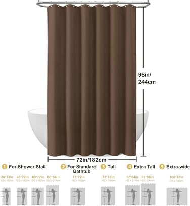 Шторка для душу з льону з металевими кільцями, сіра, 182 x 214 см - Текстильна шторка для ванни, вологостійка, важка