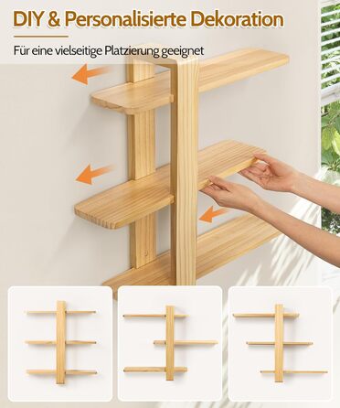 Полиця настінна SUMGAR з дерева, плаваюча, три яруси, 50x58 см (біла/дерево) для вітальні, спальні