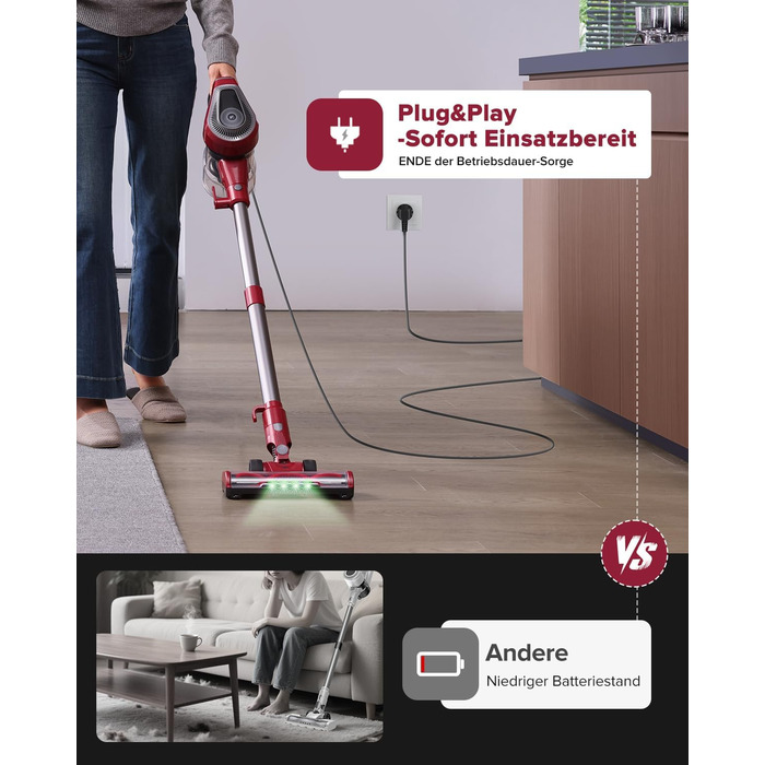 Ручний пилосос Vexilar C8 з кабелем - 600W, 60kPa, 7м кабель, безперешкодна щітка для підлоги, 1.5L безмішковий контейнер для твердих поверхонь, килимів та шерсті тварин