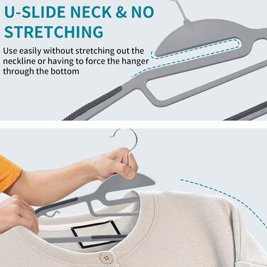 Плечики для одягу з пластику, 50 шт. з неслизьким покриттям, для сорочок та краваток, обертаються на 360°, сірий + сріблястий, APY0450G