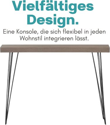Консольний стіл вузький дерев'яний вигляд 110x25x80см, сучасний & елегантний, металеві ніжки, журнальний столик Hestia