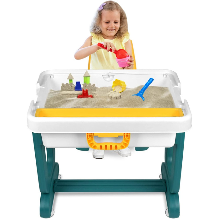 Дитячий стіл 5-в-1 з кріслами: ігровий стіл, навчальний стіл з місцем для зберігання та кубиками. Версія A