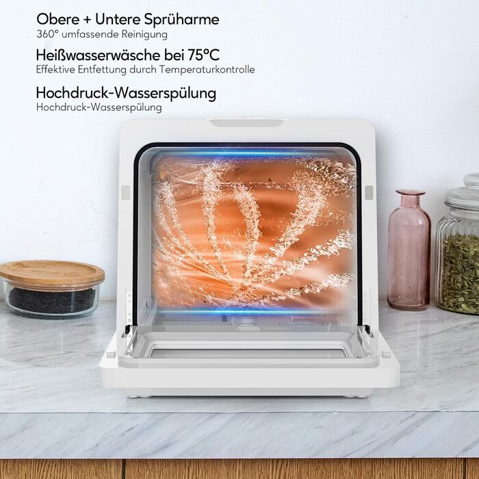 Компактна посудомийна машина Mini – портативна модель на стіл з 10 програмами, 5л баком, для 3 комплектів посуду, сенсорне керування, LED-дисплей, захист від переливу, для кухні, гуртожитку, кемпінгу [Енергоклас D]