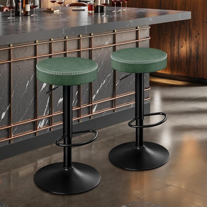 Набір з 2 барних стільців з мікрофібри, обертаються на 360°, витримують до 150 кг, зелені