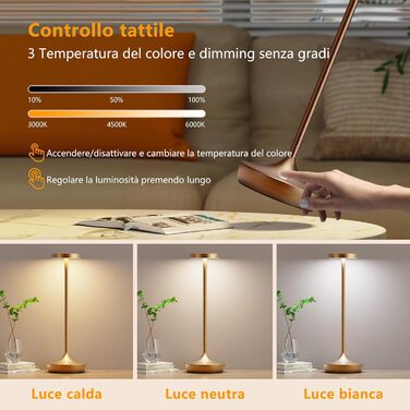 LED настільна лампа бездротова з димуванням, 3 кольори, 6000 mAh, IP54, для дому та кемпінгу (кава)