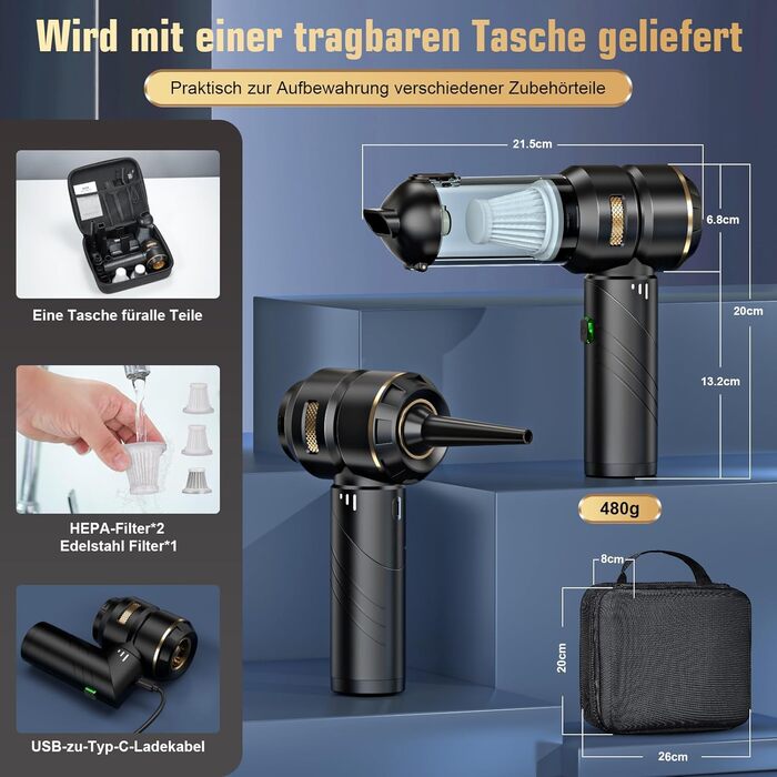 Акумуляторний ручний пилосос 4-в-1 для авто та дому, потужність 28000Па, бездротовий пилосос для прибирання шерсті тварин, кухні та офісу