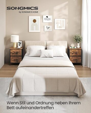 SONGMICS Комод з 2 висувними ящиками, тумбочка, шафка для зберігання, сталь, МДФ, фліс, для спальні, прихожої, вітальні, чорний, LGS32BH03