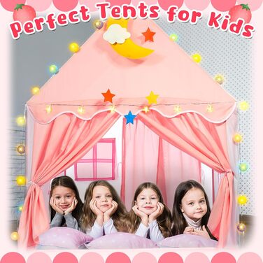 Дитяче намет-ігровий будиночок для дівчаток з килимком та світлодіодними зірками, намет-ігровий будиночок для дітей, намет-принцеса для дівчаток, іграшка-подарунок для дівчаток 3, 4, 5, 6, 7 років