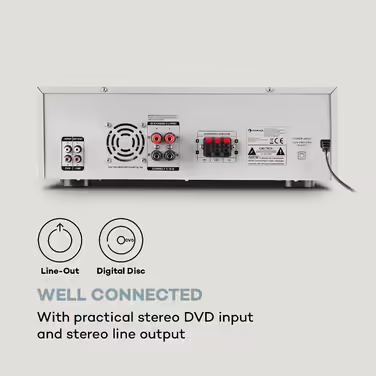 Auna AMP 3800 BT 5.0 - HiFi підсилювач 2x120 Вт + 3x50 Вт, Bluetooth, USB, SD, 2 мікрофонних входи, DVD-стерео, лінійний вихід, сріблястий