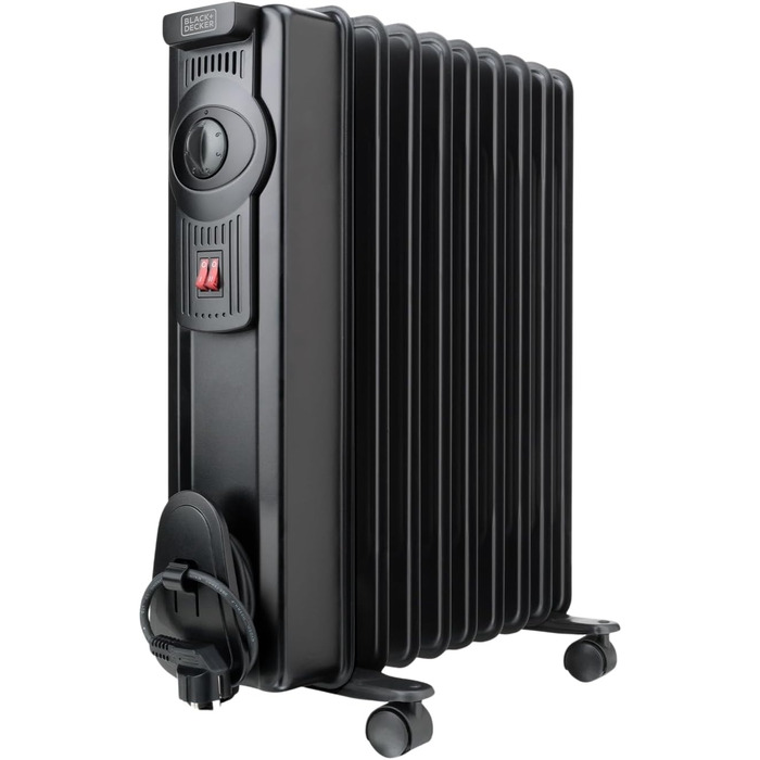 Масляний радіатор BLACK+DECKER BXRA1500E, 1500W, 2 режими нагріву, 6 рівнів, чорний