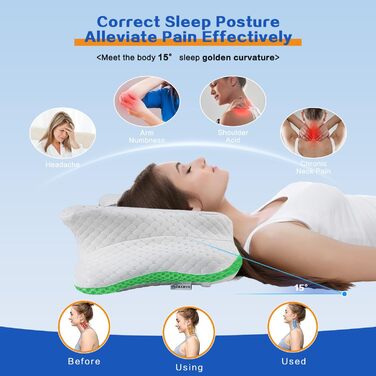 Ортопедична подушка для шиї з Memory Foam, регульована, ергономічна, для комфортного сну, без запаху, контурна, для сну на боці