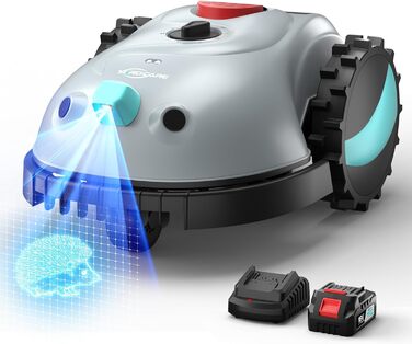 Робот-газонокосачка V100 без обмеженого кабелю з камерою, уникнення перешкод, навігація Vision, акумулятор 4 Ah, 150㎡, запасні леза, спіральне косіння (світло-сірий)