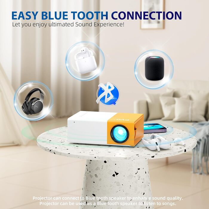 Міні-проектор PVO YG300ProMax: портативний, для мультфільмів, дитячий подарунок, для кінотеатру вдома, LED відеопроектор з можливістю підключення через кабель