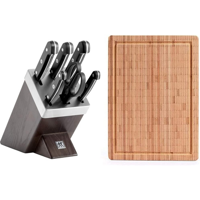 Набір ножів ZWILLING Gourmet 7 предметів з бруском, бамбукова обробна дошка, нержавіюча сталь