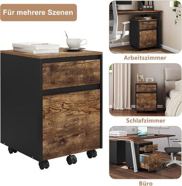 Контейнер на колесах WOLTU з 2 шухлядами, мобільний офісний шафка, підставка під стіл, шафка для принтера, для офісу та дому, 40x56x40 см, з вінтажною обробкою дерева, 2 полиці