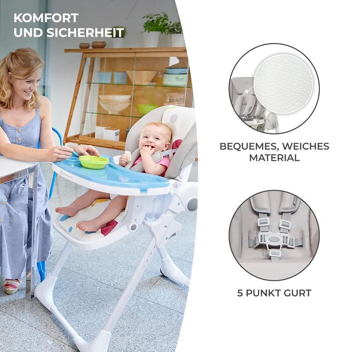 Дитячий стільчик Kinderkraft Yummy Single - сірий, для годування, від народження, регульована підніжка, PU обтяжка, легко миється