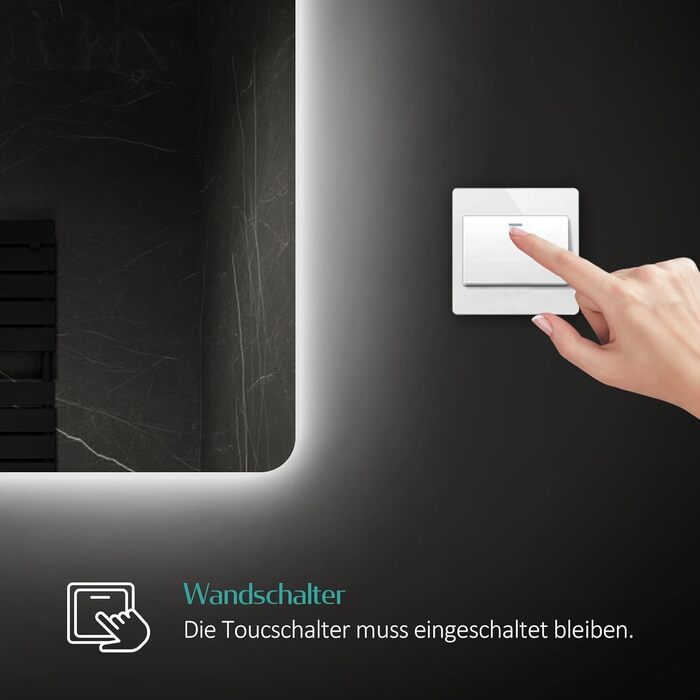 Дзеркало для ванної кімнати EMKE з підсвічуванням 60x80 см, антизапотівальне, сенсорне, 3 режими освітлення, таймер 3 години