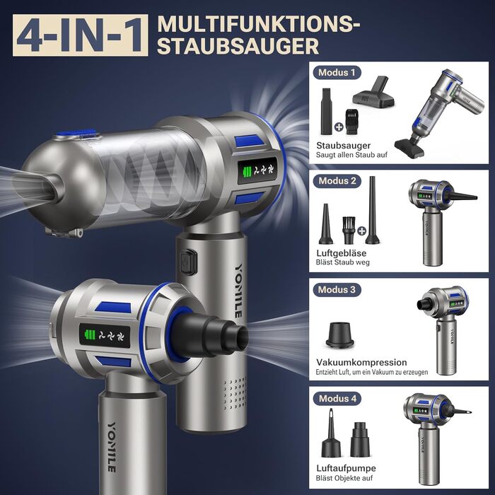Акумуляторний ручний пилосос Yomile AD10 для авто та дому, 27000Па, 150Вт, бездротовий портативний міні-пилосос з функцією обдуву