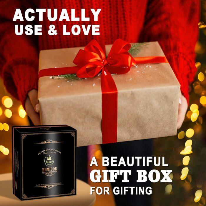 Вологостійкий вологомір для сигар, дерев'яний ящик для сигар з іспанської кедру, вологомір, роздільники, аксесуар для сигар, подарунок для чоловіків (30-50 сигар), чорний