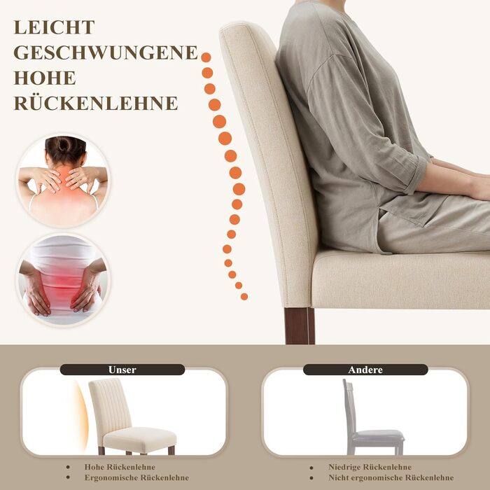 COLAMY Комплект обідніх стільців для їдальні, 6 шт., з м'якою оббивкою, спинкою, для кухні, ресторану (бежевий)