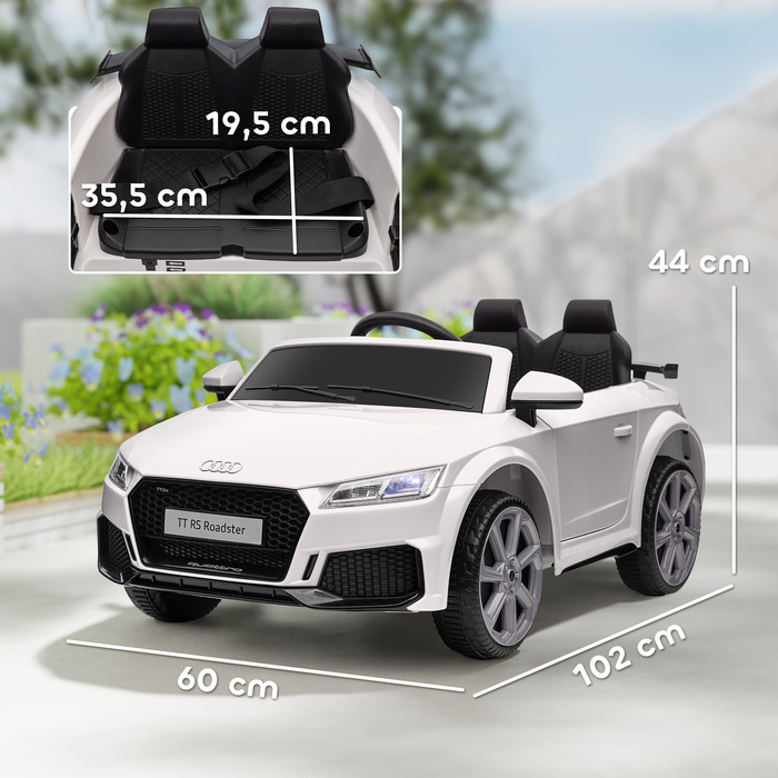 Дитячий електромобіль HOMCOM Audi TT RS Roadster, білий: швидкість 3 км/год, пульт дистанційного керування, LED-підсвічування, USB-порт