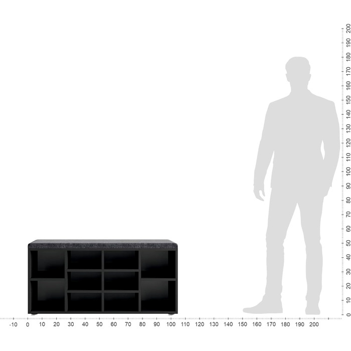 Лавка для взуття з сидінням - Полиця для взуття біла 80 x 50 x 30 см Тумба для взуття з лавкою Лавка для передпокою з місцем для зберігання Лавка для одягу Sofia (104 x 50 x 30 см, Black Оббивка (сіра)