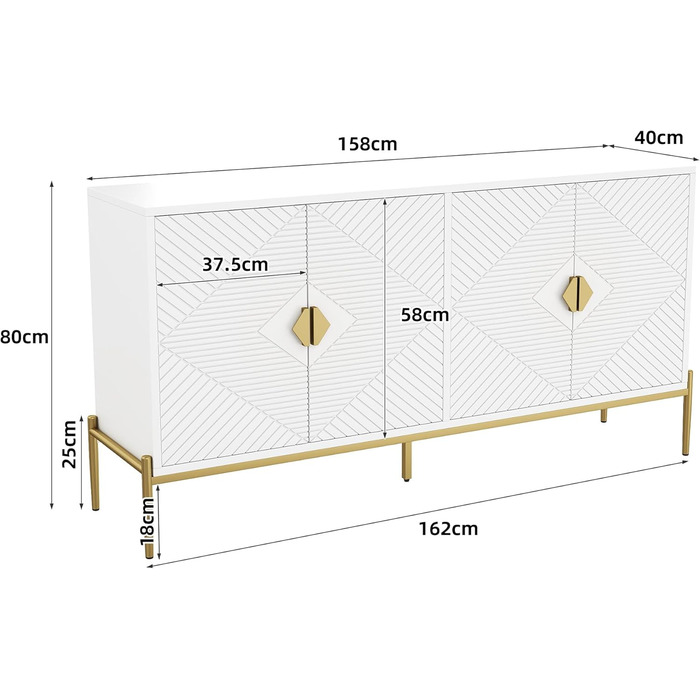 Двостулковий комод з ящиками з дерева, 140x40x76 см, для вітальні, спальні, коридору