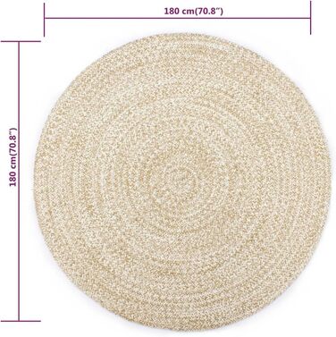 Жутовий килим ручної роботи з коротким ворсом для вітальні, спальні, коридору. Ручне плетіння, колір: білий, розмір 180x120 см