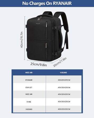 Рюкзак LOVEVOOK для ручної поклажі 40x30x20, дорожній рюкзак для жінок та чоловіків, 24л, для ноутбука 14 дюймів, з USB, для роботи та подорожей