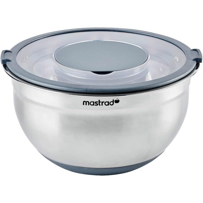 Нержавіюча чаша Mastrad для змішування, випікання та зберігання продуктів з прозорим кришкою та ручками (24 см)